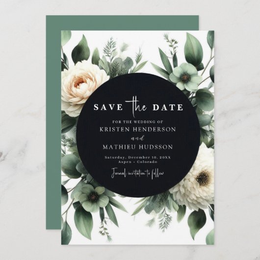 Chic Green Eucalyptus Digital Wedding Save The Date (Voorkant / Achterkant)