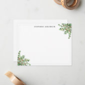 Chic Green Eucalyptus Gold Glitter Waterverf Notitiekaartje (Voorkant / Achterkant in situ)