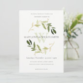 CHIC GREEN FAUX GOLD FOLIAGE WREATH WEDDING INVITE BEDANKKAART (Staand voorkant)