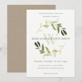 CHIC GREEN FAUX GOLD FOLIAGE WREATH WEDDING INVITE BEDANKKAART (Voorkant / Achterkant)