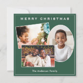 Chic Green & Faux Silver 3 Foto's Aangepaste Kerst Feestdagenkaart (Voorkant)