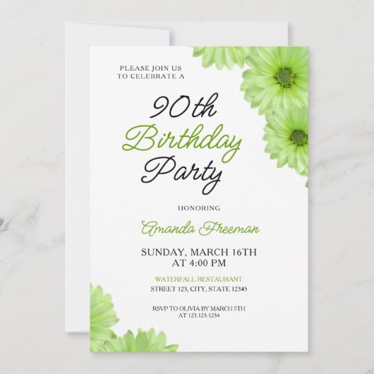 Chic Green Floral 90e verjaardag Kaart (Voorkant)