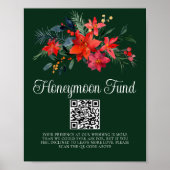 Chic Green Floral Poinsettia Honeymoon Fund Poster (Voorkant)