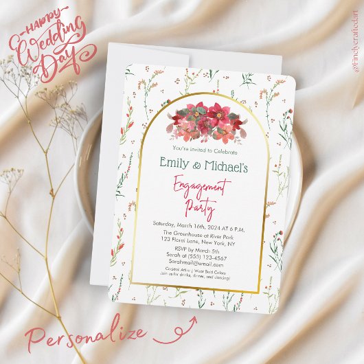 Chic Green Floral Spring Blooms Engagement Party Kaart