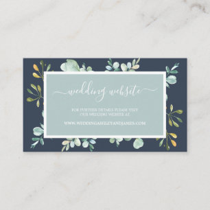 Chic Green Foliage Dark Blue Wedding Website Kaart