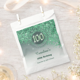 Chic Green Glitter & Dotted Lijst 100e Verjaardag Bedankzakje