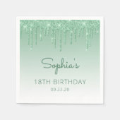 Chic Green Glitter Drip 18e Verjaardagsfeest Servet (Voorkant)