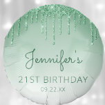 Chic Green Glitter Drip 21st Birthday Party Ballon<br><div class="desc">Deze ballon is voorzien van een dunne groene faux glitter drip border en groene ombre background. Pas het met de naam van de gast van eer in donkergroen handschrift,  met haar verjaardag en datum hieronder in sans serif doopvont aan.</div>