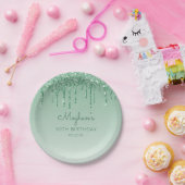 Chic Green Glitter Drip 30th Birthday Party Papieren Bordje (Feest)