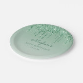 Chic Green Glitter Drip 30th Birthday Party Papieren Bordje (Gekanteld)