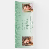 Chic Green Glitter Drip Twee Foto 18e Verjaardag Spandoek (Verticaal)