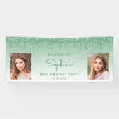 Chic Green Glitter Drip Twee Foto 18e Verjaardag Spandoek (Horizontaal)
