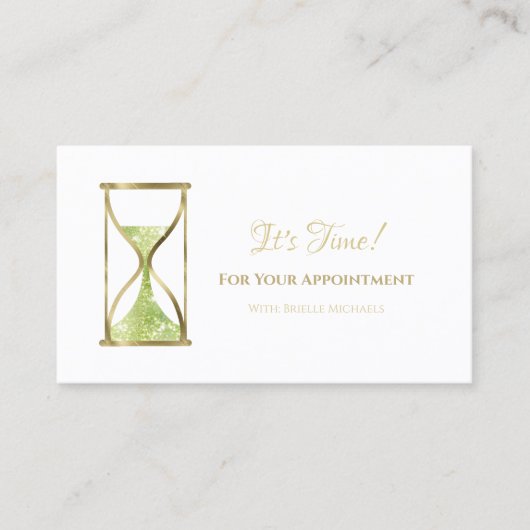 Chic Green Glitter Hourglass Salon Afspraak Afsprakenkaartje (Voorkant)