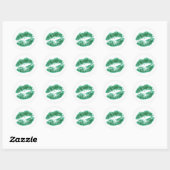 Chic Green Glitter Lips Classic Round Sticker (Vel)