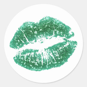 Chic Green Glitter Lips Classic Round Sticker