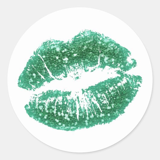Chic Green Glitter Lips Classic Round Sticker (Voorkant)