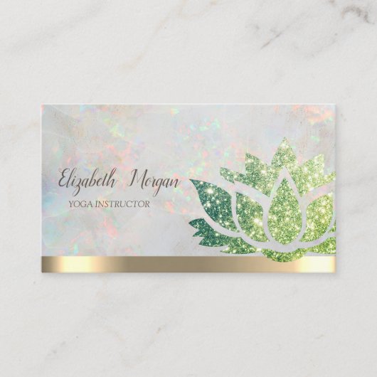Chic Green Glitter Lotus Yoga Holografisch Visitekaartje (Voorkant)