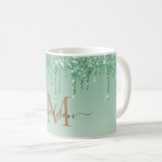 Chic green Glitter Monogram Koffiemok (Voorkant rechts)