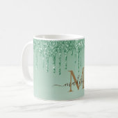Chic green Glitter Monogram Koffiemok (Voorkant links)