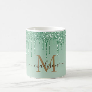 Chic green Glitter Monogram Koffiemok