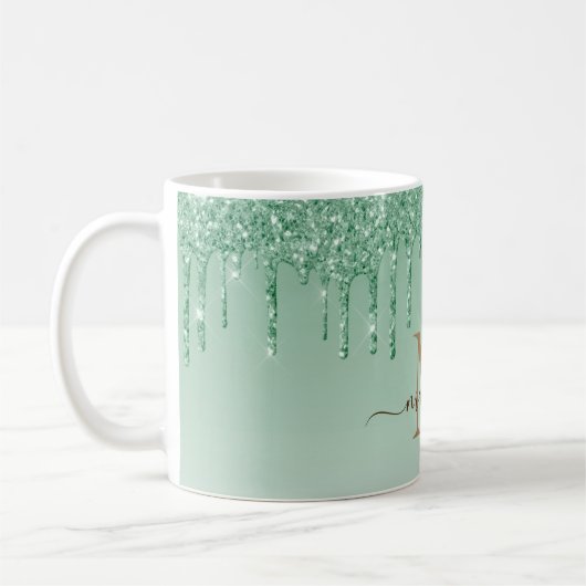 Chic green Glitter Monogram Koffiemok (Links)