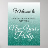 Chic Green Glitter New Years Party Welkom Poster (Voorkant)