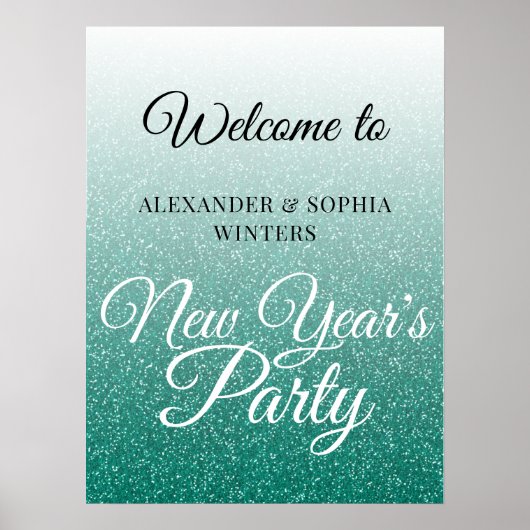 Chic Green Glitter New Years Party Welkom Poster (Voorkant)