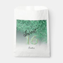 Chic Green Glitter Sweet 16 Birthday Bedankzakje