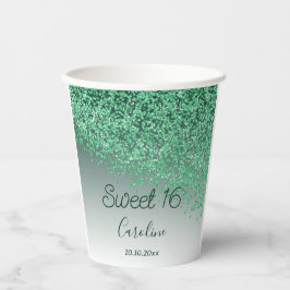 Chic Green Glitter Sweet 16 Birthday Papieren Bekers