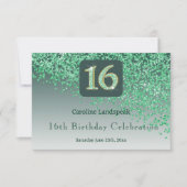 Chic Green Glitter, zestien verjaardag RSVP (Voorkant)