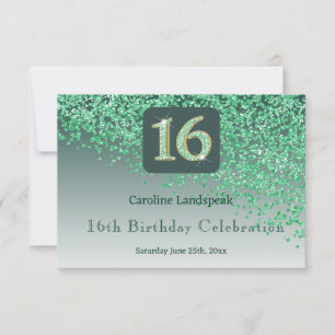 Chic Green Glitter, zestien verjaardag RSVP Kaartje