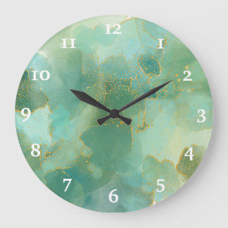 Chic Green Gold Alcohol Ink Waterverf Grote Klok