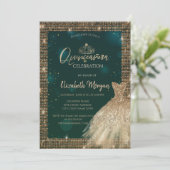 Chic Green Gold Dress Tiara, Diamonds Quinceañera Kaart (Staand voorkant)