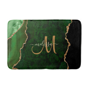 Chic Green Gold Glitter Agate Custom Monogram Badmat