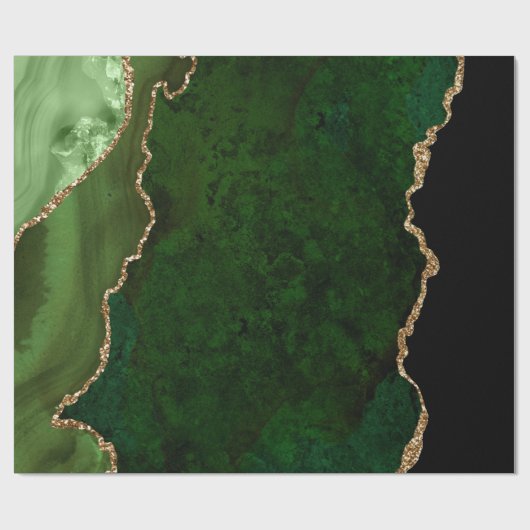 Chic Green Gold Glitter Agate Custom Monogram Cadeaupapier (Vlak)