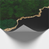 Chic Green Gold Glitter Agate Custom Monogram Cadeaupapier (Hoek)