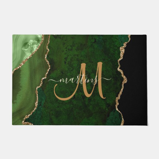 Chic Green Gold Glitter Agate Custom Monogram Deurmat (Voorkant)