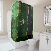 Chic Green Gold Glitter Agate Custom Monogram Douchegordijn (In situ)