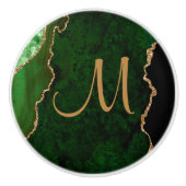 Chic Green Gold Glitter Agate Custom Monogram Keramische Knop (Voorkant)