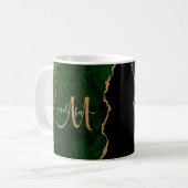 Chic Green Gold Glitter Agate Custom Monogram Koffiemok (Voorkant links)