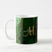 Chic Green Gold Glitter Agate Custom Monogram Koffiemok (Links)