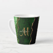 Chic Green Gold Glitter Agate Custom Monogram Latte Mok (Linkerhoek)