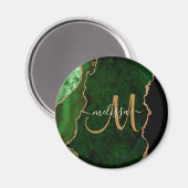 Chic Green Gold Glitter Agate Custom Monogram Magneet (Voorkant / Achterkant)