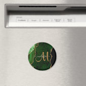 Chic Green Gold Glitter Agate Custom Monogram Magneet (Insitu (Vaatwasser))