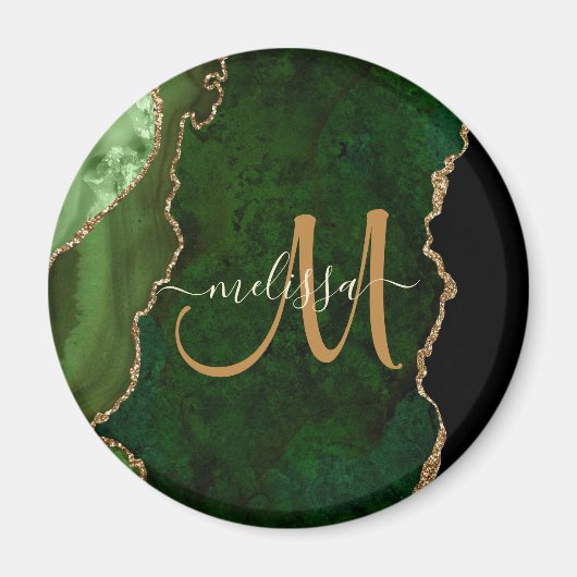 Chic Green Gold Glitter Agate Custom Monogram Magneet (Voorkant)