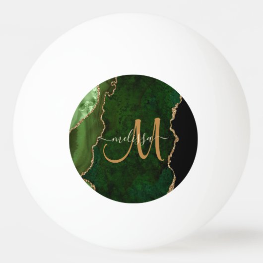 Chic Green Gold Glitter Agate Custom Monogram Pingpongbal (Achterkant)