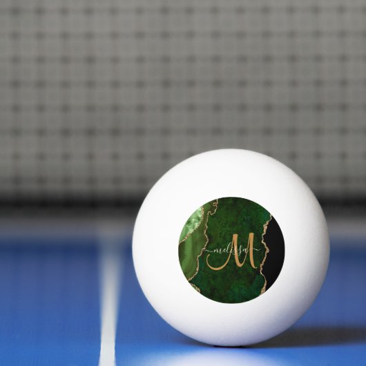 Chic Green Gold Glitter Agate Custom Monogram Pingpongbal (Net)