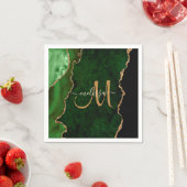 Chic Green Gold Glitter Agate Custom Monogram Servet (Insitu)