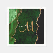 Chic Green Gold Glitter Agate Custom Monogram Servet (Voorkant)