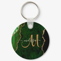 Chic Green Gold Glitter Agate Custom Monogram